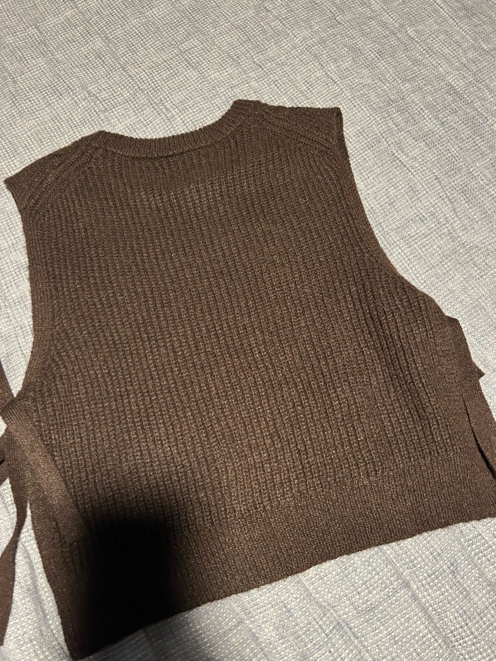 American Eagle Outfitters Brown Cable Knit Crewneck Sweater Vest with Side Ties - Picture 2 of 5